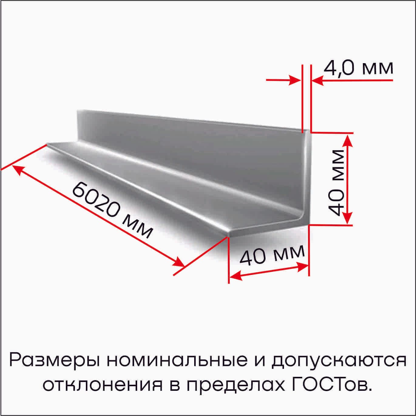 Уголок нержавеющий 40*40*4 6,02 м, AISI304
